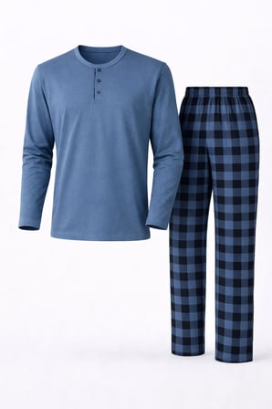 Erkek İnterlok Rahat Kalıp Sıfır Yaka Pamuk Pijama Takımı 6806