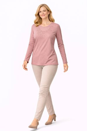 Yeni Model Taş İşlemeli Yuvarlak Yaka Likralı Anne Penye Bluz 6420