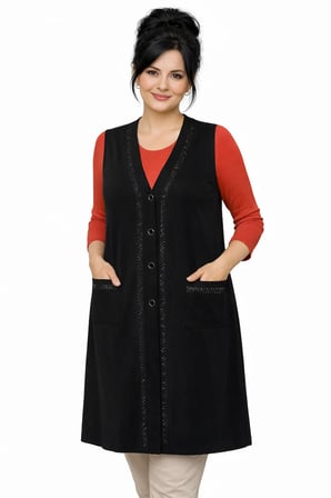 Kadın Orta Yaş ve Üzeri Sade Desen Penye Anne Uzun Yelek 1158