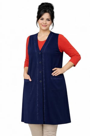 Kadın Orta Yaş ve Üzeri Sade Desen Penye Anne Uzun Yelek 1158