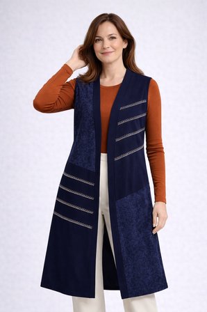 Kadın Orta Yaş Desenli Rahat Kalıp Volanlı Taş İşlemeli Penye Anne Uzun Yelek 4323