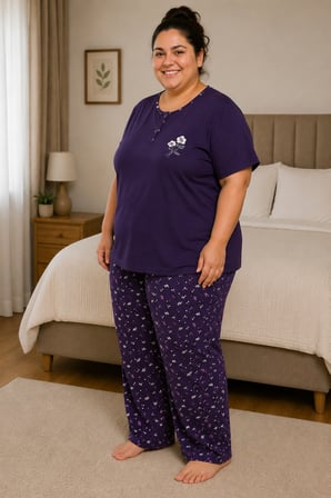 Kadın Orta Yaş ve Üzeri Regular Yüksek Kalite Büyük Beden Modal Kumaş Anne Pijama Takımı 15094