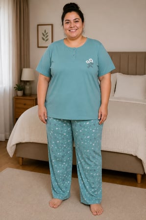 Kadın Orta Yaş ve Üzeri Regular Yüksek Kalite Büyük Beden Modal Kumaş Anne Pijama Takımı 15094