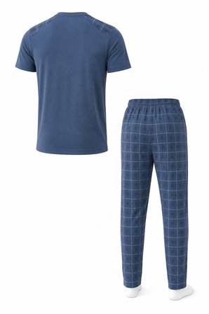 Erkek Rahat Kalıp Yuvarlak Yaka Kısa Kollu Pamuk Pijama Takımı 9055