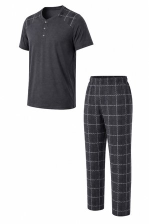 Erkek Rahat Kalıp Yuvarlak Yaka Kısa Kollu Pamuk Pijama Takımı 9055