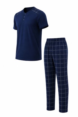 Erkek Rahat Kalıp Yuvarlak Yaka Kısa Kollu Pamuk Pijama Takımı 9055