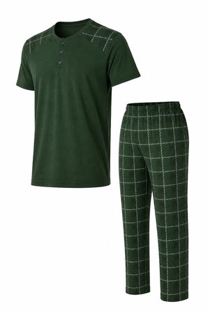 Erkek Rahat Kalıp Yuvarlak Yaka Kısa Kollu Pamuk Pijama Takımı 9055