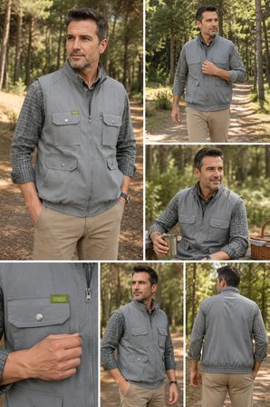 Erkek Kumaş Avcı Yeleği Çok Cepli Fermuarlı Mevsimlik Outdoor Yelek 2037