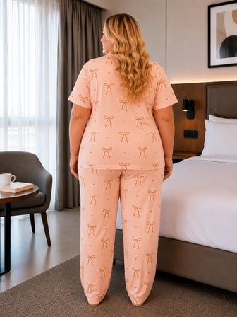 Kadın Büyük Beden Milan Kumaş Düğmeli Pijama Takımı 3185