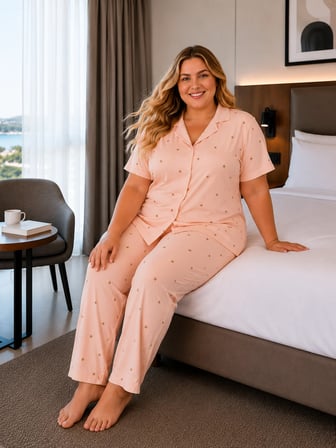 Kadın Büyük Beden Milan Kumaş Düğmeli Pijama Takımı 3184