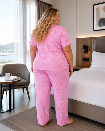 Kadın Büyük Beden Milan Kumaş Düğmeli Pijama Takımı 3185