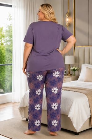 Kadın Orta Yaş ve Üzeri Regular Yüksek Kalite Büyük Beden Modal Kumaş Anne Pijama Takımı 15094