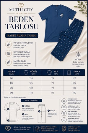 Kadın Orta Yaş ve Üzeri Regular Yüksek Kalite Büyük Beden Modal Kumaş Anne Pijama Takımı 15094