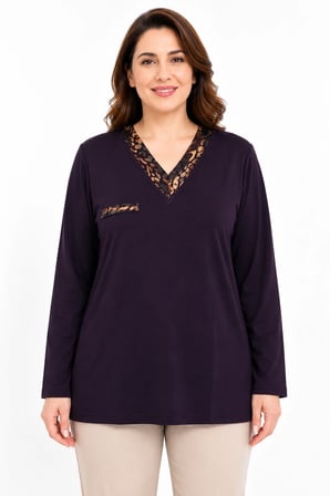 Kadın Orta Yaş ve Üzeri V Yaka Desenli Anne Penye Bluz 30575