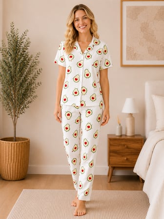 Kadın Milan Kumaş Rahat Kalıp Düğmeli Kısa Kollu Pijama Takımı 3149