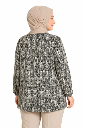 Kadın Yuvarlak Yaka Desenli Orta Yaş Anne Penye Bluz 6548