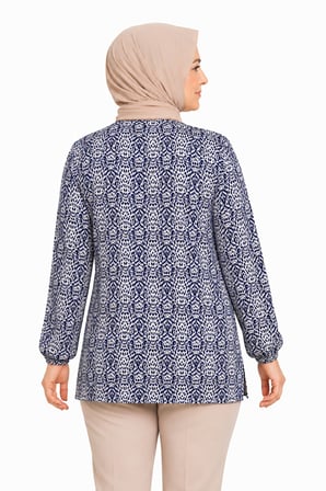Kadın Yuvarlak Yaka Desenli Orta Yaş Anne Penye Bluz 6548