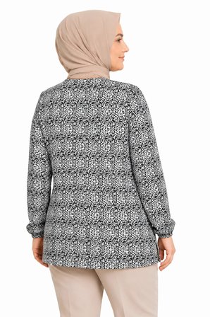 Kadın Yuvarlak Yaka Desenli Orta Yaş Anne Penye Bluz 6548