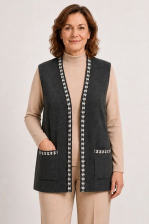 Kadın Orta Yaş ve Üzeri Triko Örgü Sade Desen Düğmesiz Anne Yelek 3321