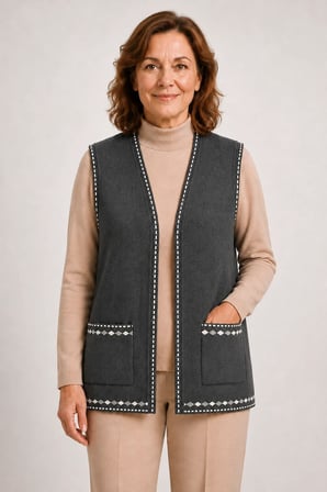 Kadın Orta Yaş ve Üzeri Triko Örgü Sade Desen Düğmesiz Anne Yelek 3318
