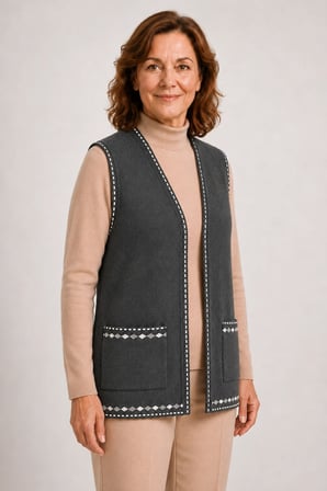Kadın Orta Yaş ve Üzeri Triko Örgü Sade Desen Düğmesiz Anne Yelek 3318