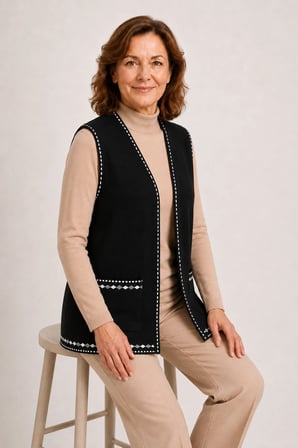 Kadın Orta Yaş ve Üzeri Triko Örgü Sade Desen Düğmesiz Anne Yelek 3318