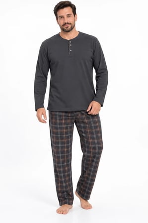Erkek İnterlok Rahat Kalıp Ekoseli Yuvarlak Yaka Pamuk Pijama Takımı 6860