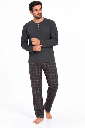 Erkek İnterlok Rahat Kalıp Ekoseli Yuvarlak Yaka Pamuk Pijama Takımı 6860