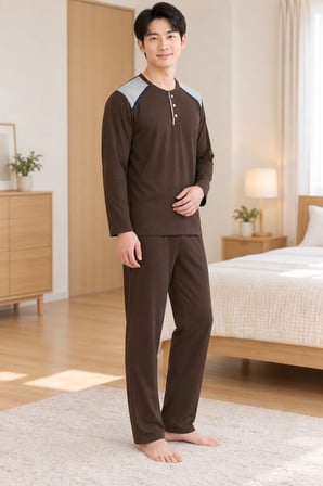 Erkek İnterlok Rahat Kalıp Ekoseli Yuvarlak Yaka Pamuk Pijama Takımı 6854