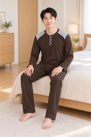 Erkek İnterlok Rahat Kalıp Ekoseli Yuvarlak Yaka Pamuk Pijama Takımı 6854
