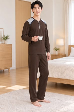 Erkek İnterlok Rahat Kalıp Ekoseli Yuvarlak Yaka Pamuk Pijama Takımı 6854