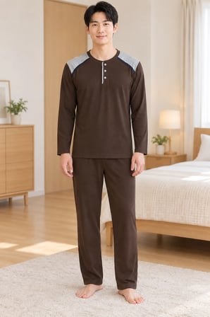Erkek İnterlok Rahat Kalıp Ekoseli Yuvarlak Yaka Pamuk Pijama Takımı 6854