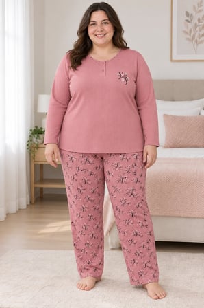 Kadın Orta Yaş ve Üzeri Regular Büyük Beden Pamuk Anne Pijama Takımı 4584
