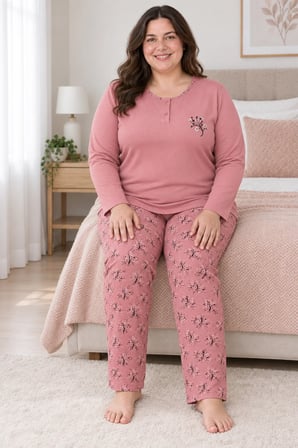 Kadın Orta Yaş ve Üzeri Regular Büyük Beden Pamuk Anne Pijama Takımı 4584