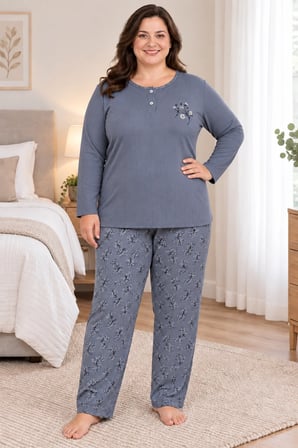 Kadın Orta Yaş ve Üzeri Regular Büyük Beden Pamuk Anne Pijama Takımı 4584