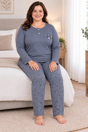 Kadın Orta Yaş ve Üzeri Regular Büyük Beden Pamuk Anne Pijama Takımı 4584