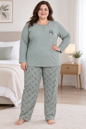 Kadın Orta Yaş ve Üzeri Regular Büyük Beden Pamuk Anne Pijama Takımı 4584