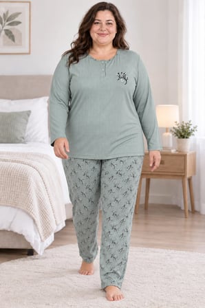 Kadın Orta Yaş ve Üzeri Regular Büyük Beden Pamuk Anne Pijama Takımı 4584