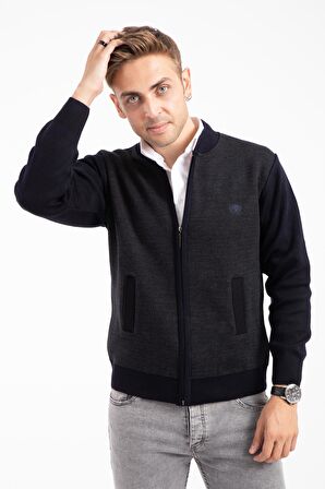 Erkek Orta Yaş ve Üzeri Triko Örgü Akrilik Fermuarlı Kışlık Baba Hırka 2062-Lacivert