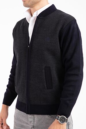 Erkek Orta Yaş ve Üzeri Triko Örgü Akrilik Fermuarlı Kışlık Baba Hırka 2062-Lacivert