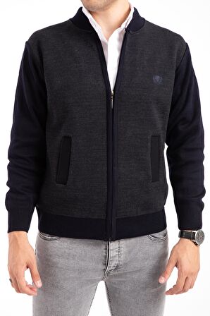 Erkek Orta Yaş ve Üzeri Triko Örgü Akrilik Fermuarlı Kışlık Baba Hırka 2062-Lacivert