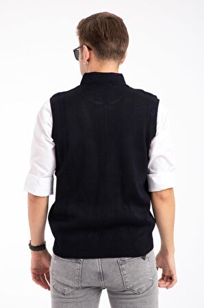 Erkek Orta Yaş ve Üzeri Triko Örgü Akrilik Kışlık Baba Fermuarlı Yelek 2073-Lacivert