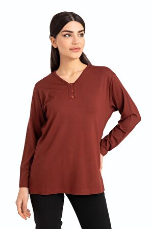Kadın Orta Yaş ve Üzeri Dört Mevsim V Yaka Rahat Kalıp Likralı Viskoz Anne Penye Bluz 140