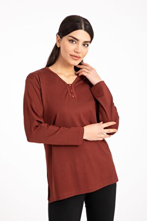 Kadın Orta Yaş ve Üzeri Dört Mevsim V Yaka Rahat Kalıp Likralı Viskoz Anne Penye Bluz 140
