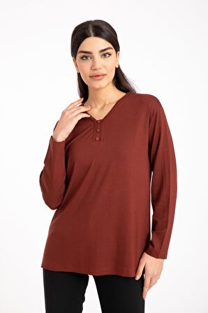 Kadın Orta Yaş ve Üzeri Dört Mevsim V Yaka Rahat Kalıp Likralı Viskoz Anne Penye Bluz 140