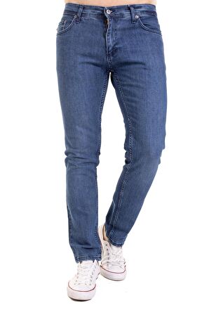 Erkek Denim Regular Fit Rahat Kalp Normal Bel Düz Paça Likralı Kot Pantolon 95505 Açık Mavi