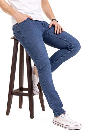 Erkek Denim Regular Fit Rahat Kalp Normal Bel Düz Paça Likralı Kot Pantolon 95505 Açık Mavi