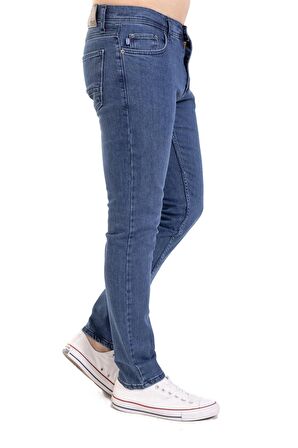Erkek Denim Regular Fit Rahat Kalp Normal Bel Düz Paça Likralı Kot Pantolon 95505 Açık Mavi