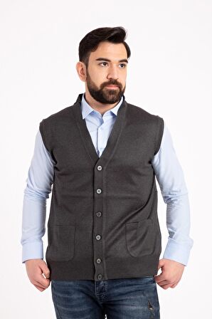 Erkek Orta Yaş ve Üzeri İnce Yün Triko Örgü Baba Yelek 5110