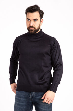 Erkek İnce Yün Triko Örgü Regular Kalıp Baba Yarım Balıkçı Yaka Boğazlı Kazak Bluz 5140